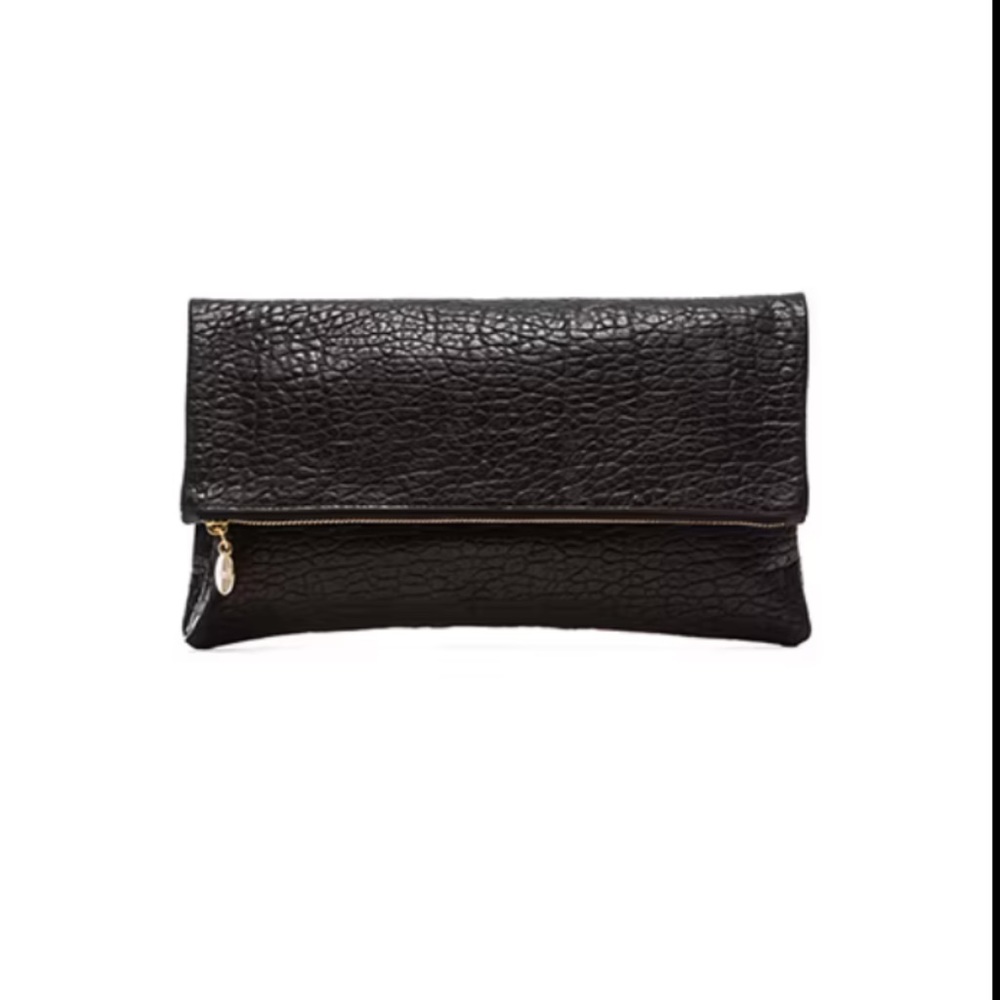 Clare V Black Pebbled Leather Foldover Clutch